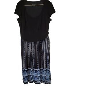 R&M Richards, Blue Black & White Short Sleeve Dress with Full Skirt